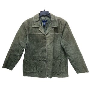 Denim&Co Genuine Leather Jacket Size XL Heritage Old Money Fisherman Olive Green